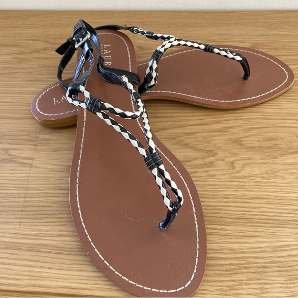 Ralph Lauren Size 11 Black & White Thong Sandal - Picture 1 of 8